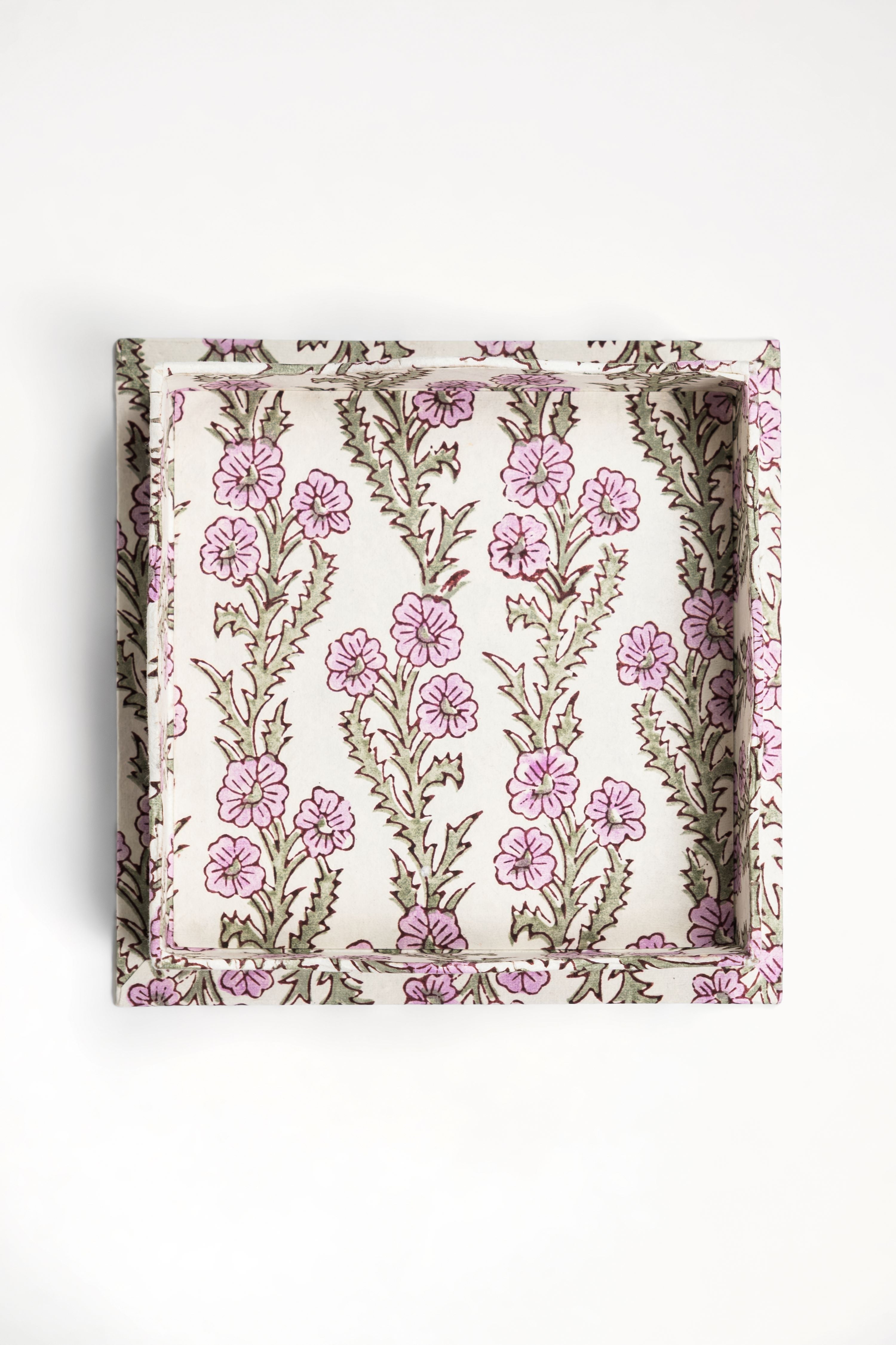 Nesting Scalloped Blockprint Trays in Purple Forget-Me-Not