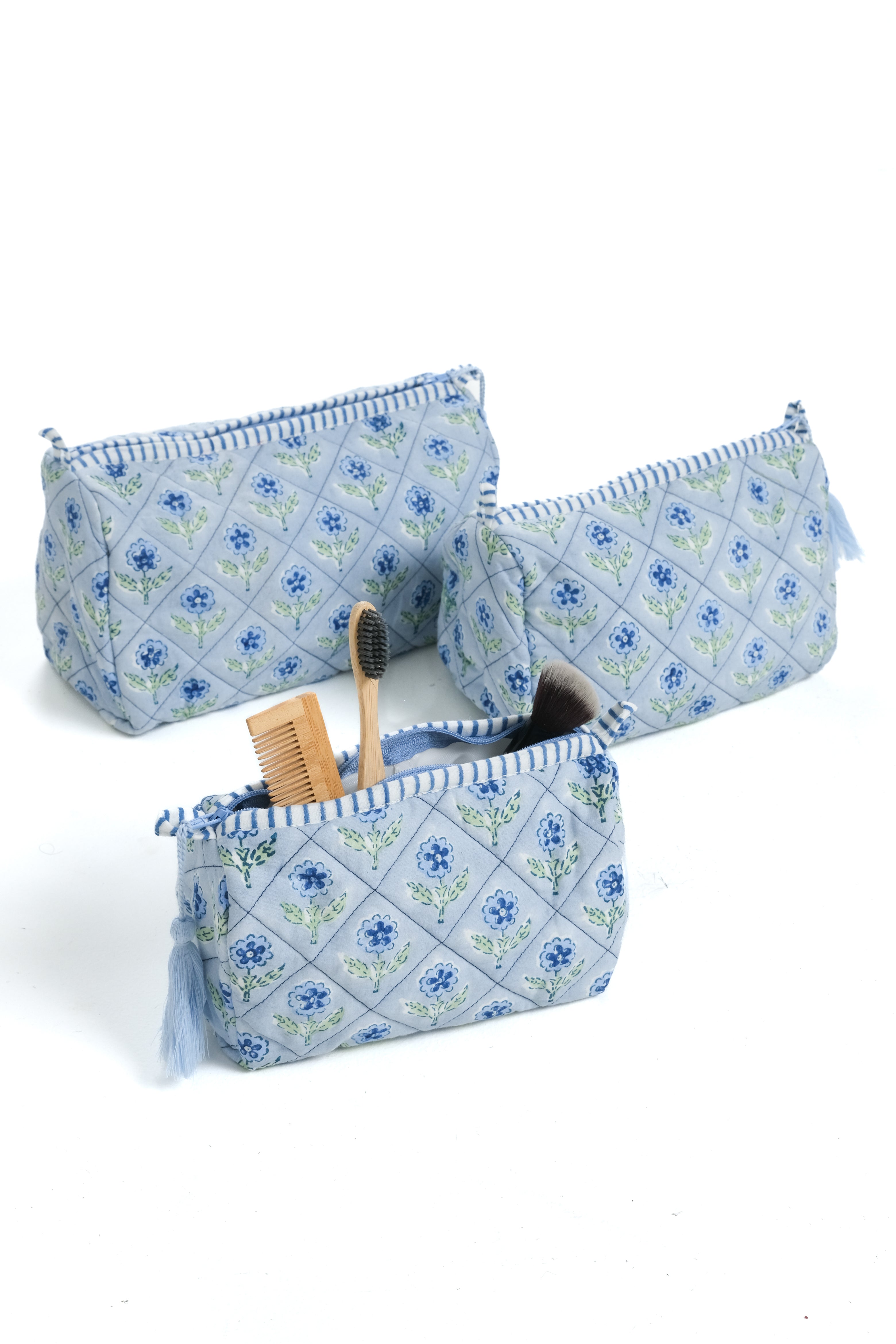 Mona Blockprint Makeup Bag in Blue