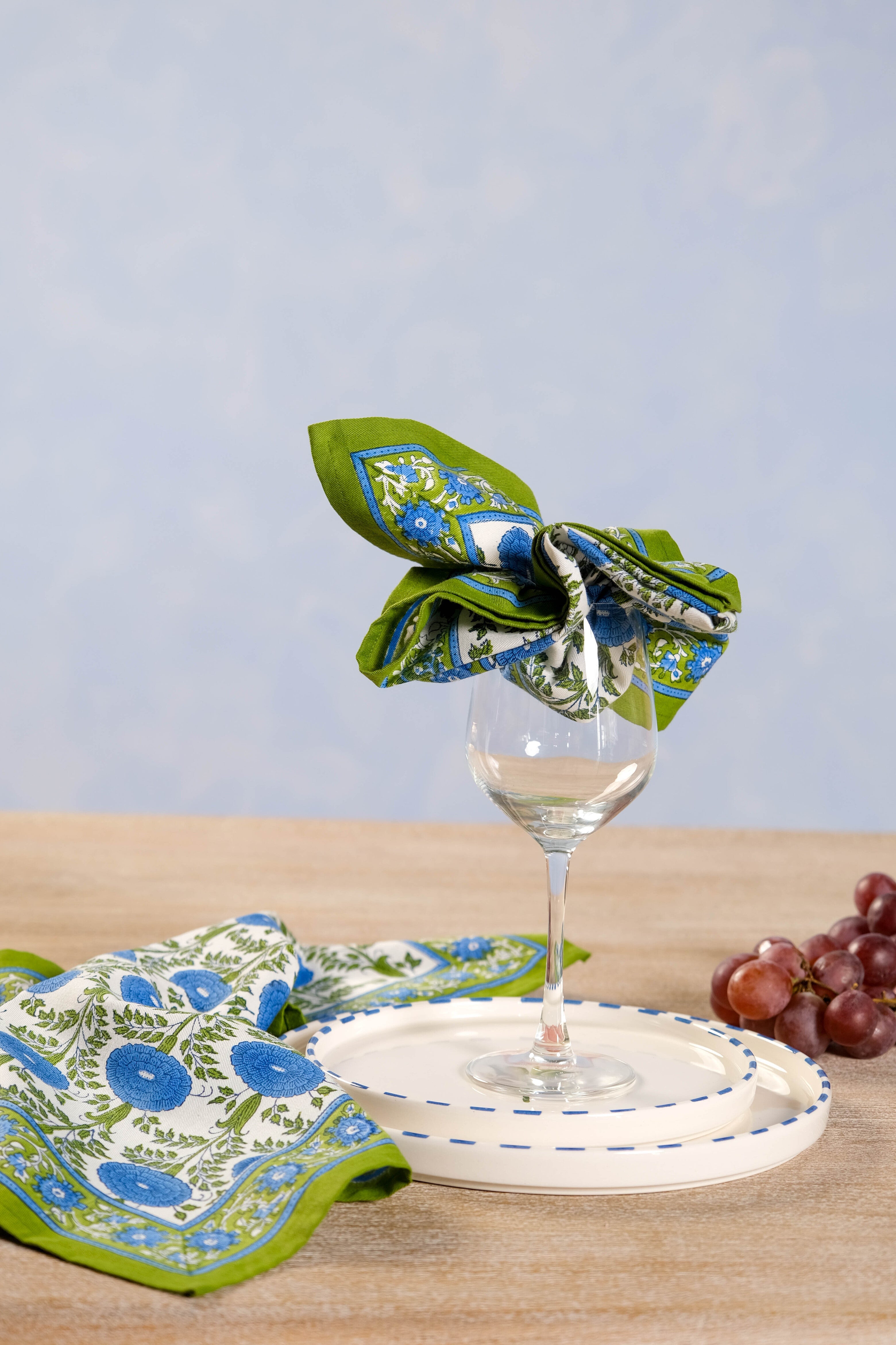 Blue Araminta Blockprint Napkins, Set of 4