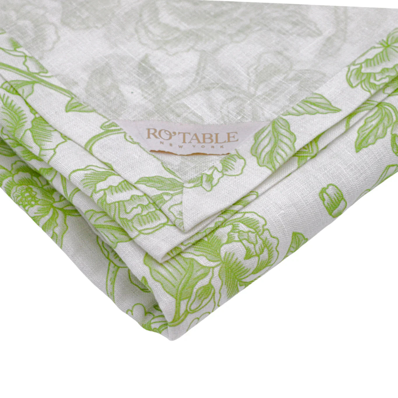 Ivory Flora Parlour Linen Tablecloth in Green and White