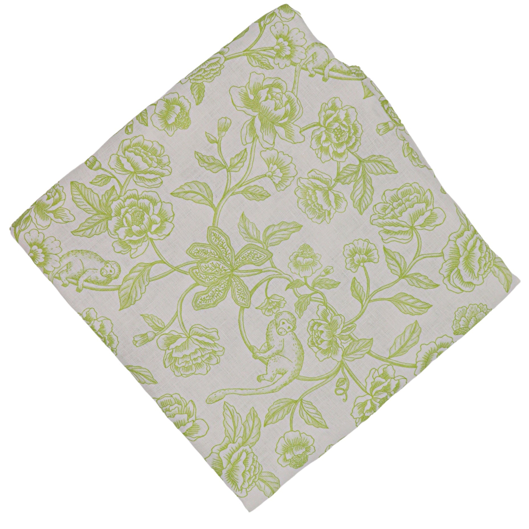 Ivory Flora Parlour Linen Tablecloth in Green and White
