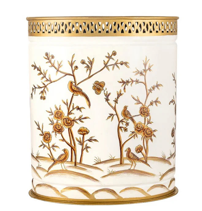 Ivory & Gold Oval Pierced Wastepaper Basket