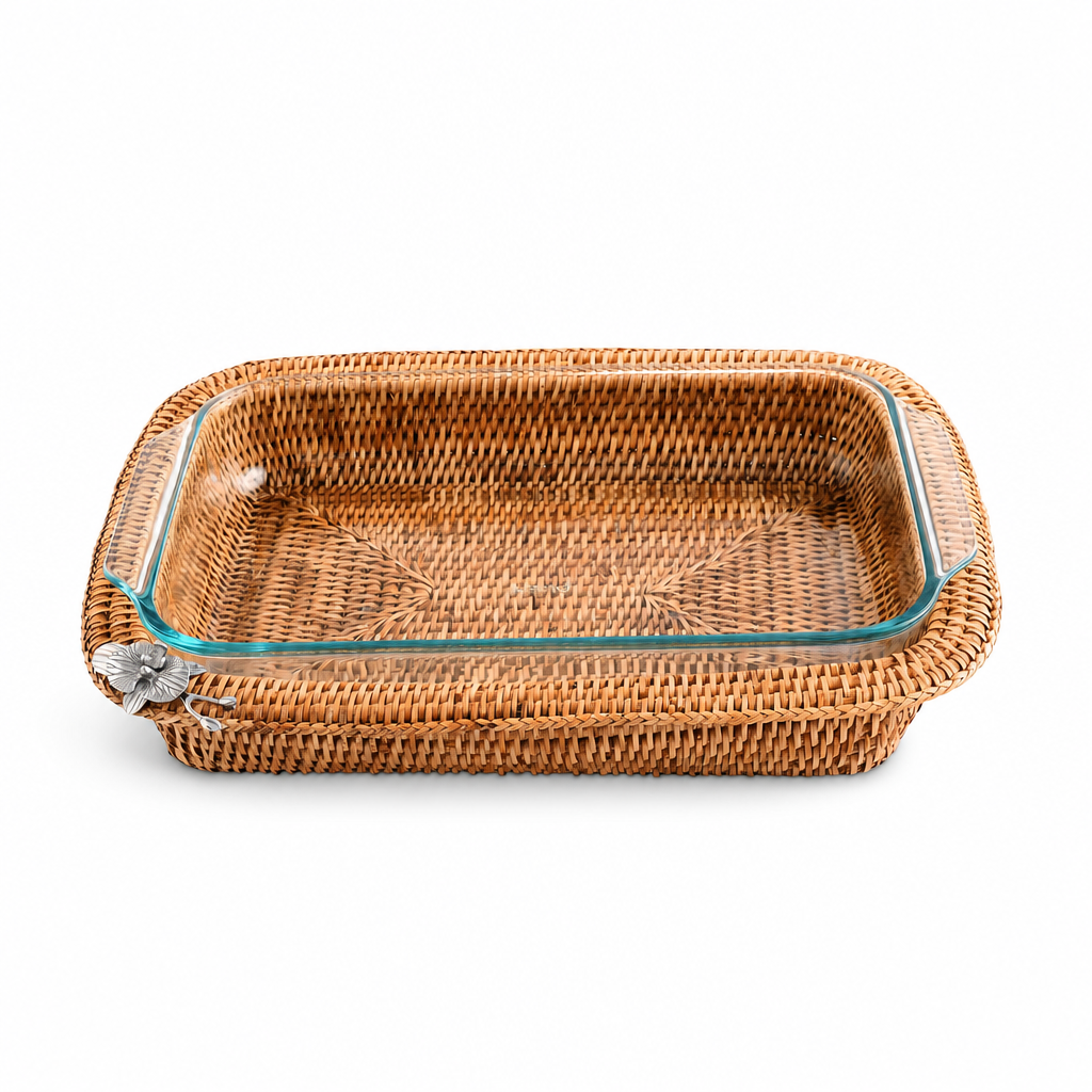Orchid Hand Woven Wicker Rattan 3qt Rectangular Casserole Holder
