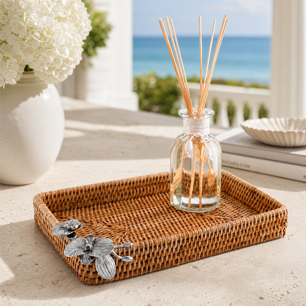 Orchid Catchall Tray Hand Woven Wicker Rattan