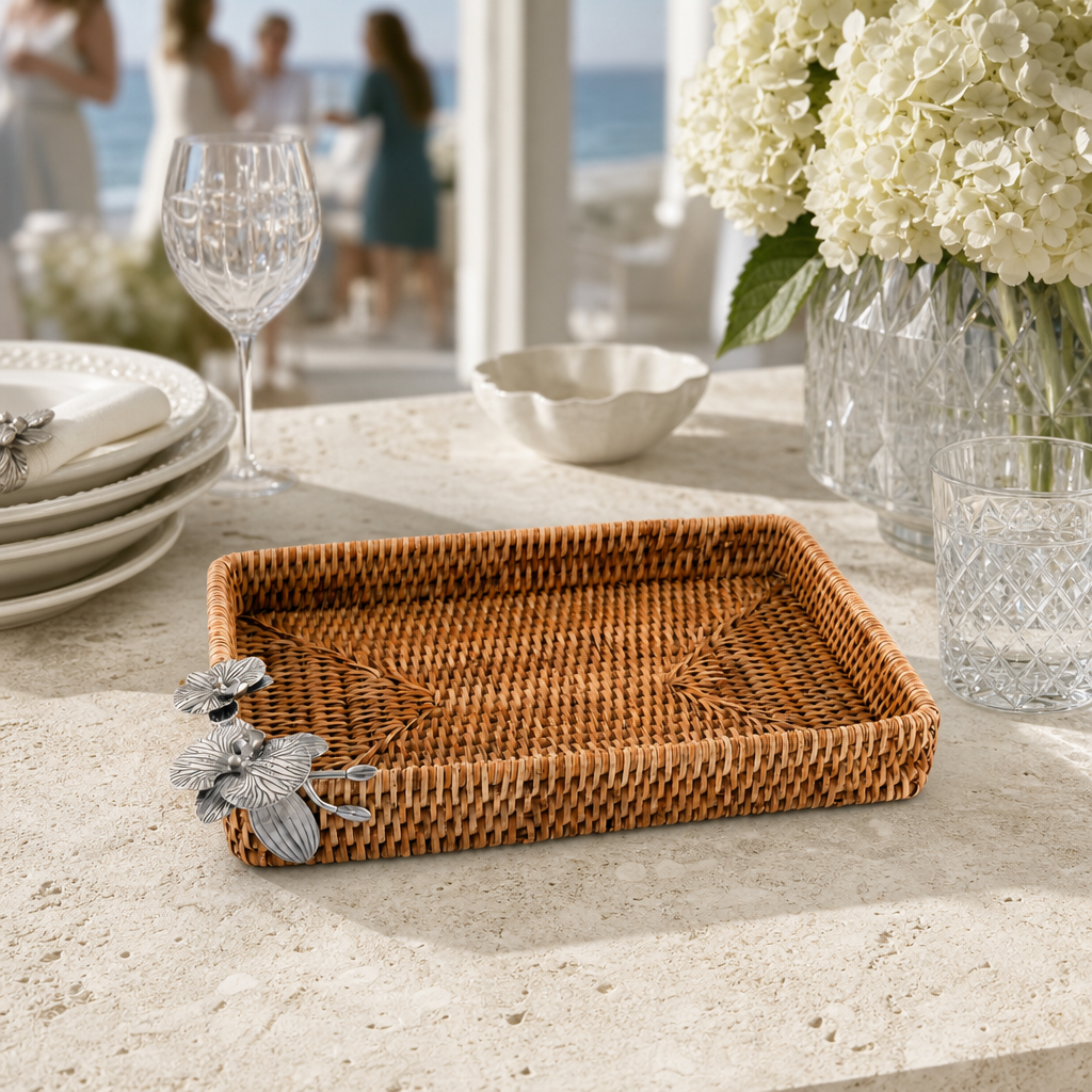 Orchid Catchall Tray Hand Woven Wicker Rattan