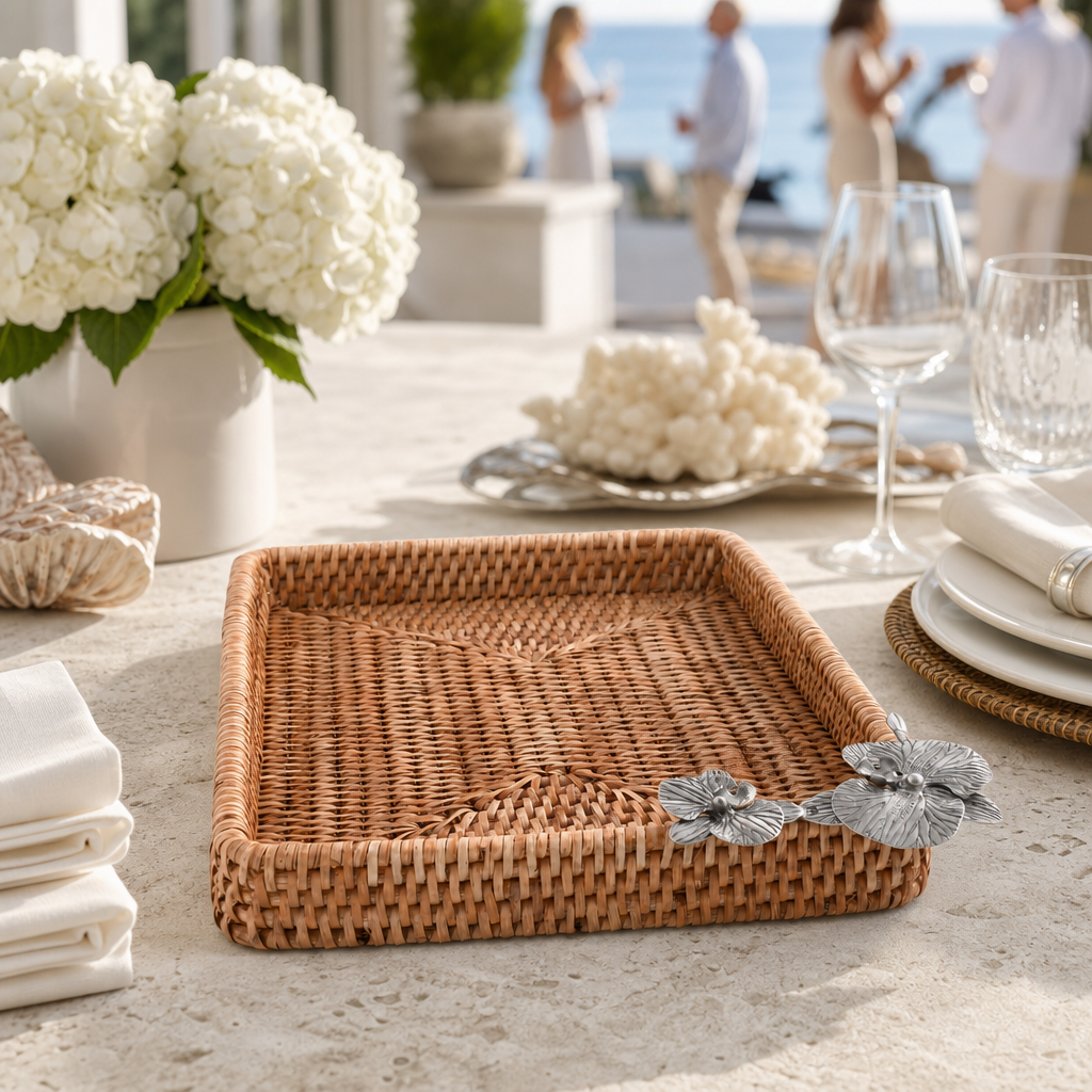 Orchid Catchall Tray Hand Woven Wicker Rattan