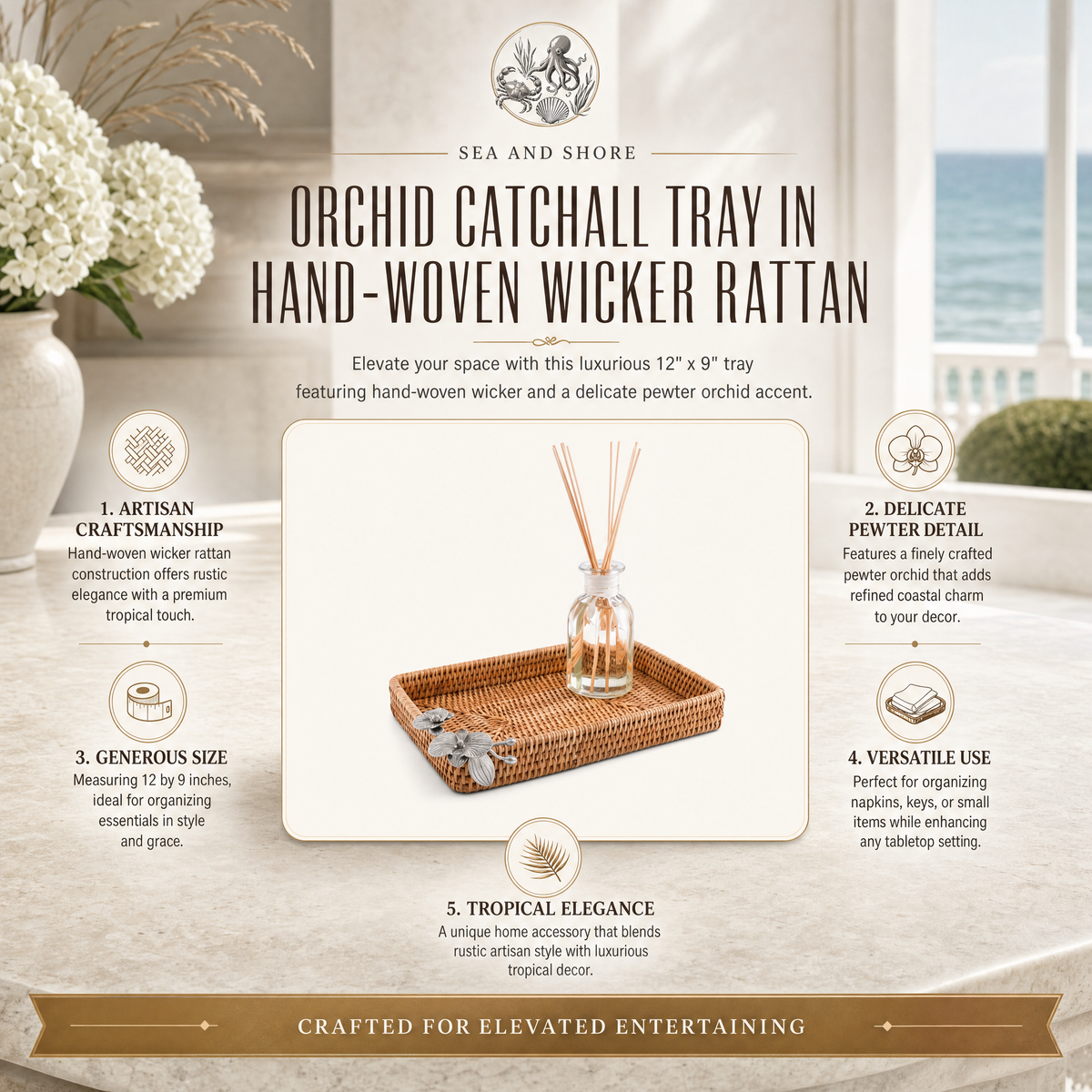 Orchid Catchall Tray Hand Woven Wicker Rattan