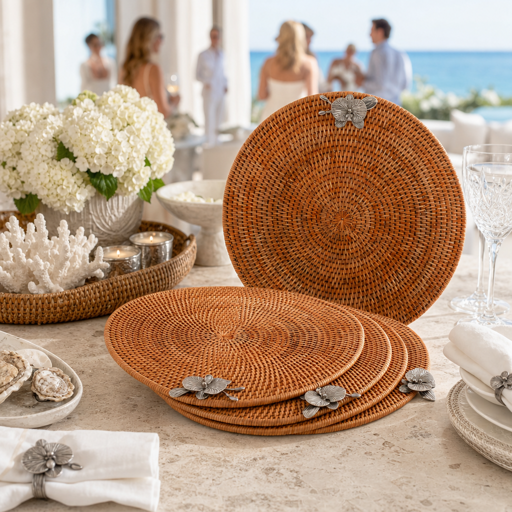 Orchid Placemat Hand Woven Wicker Rattan Round - Set of 4