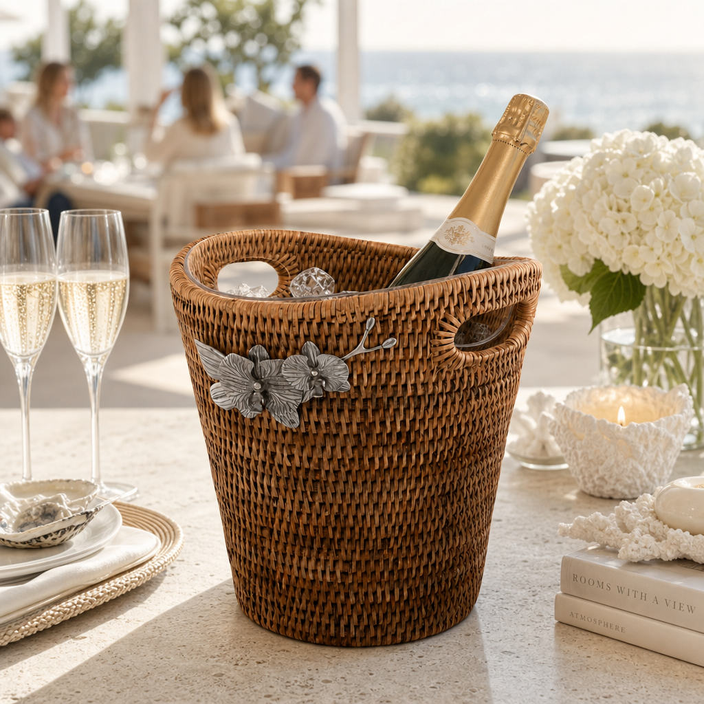 Orchids Hand Woven Wicker Rattan Champagne / Ice Bucket