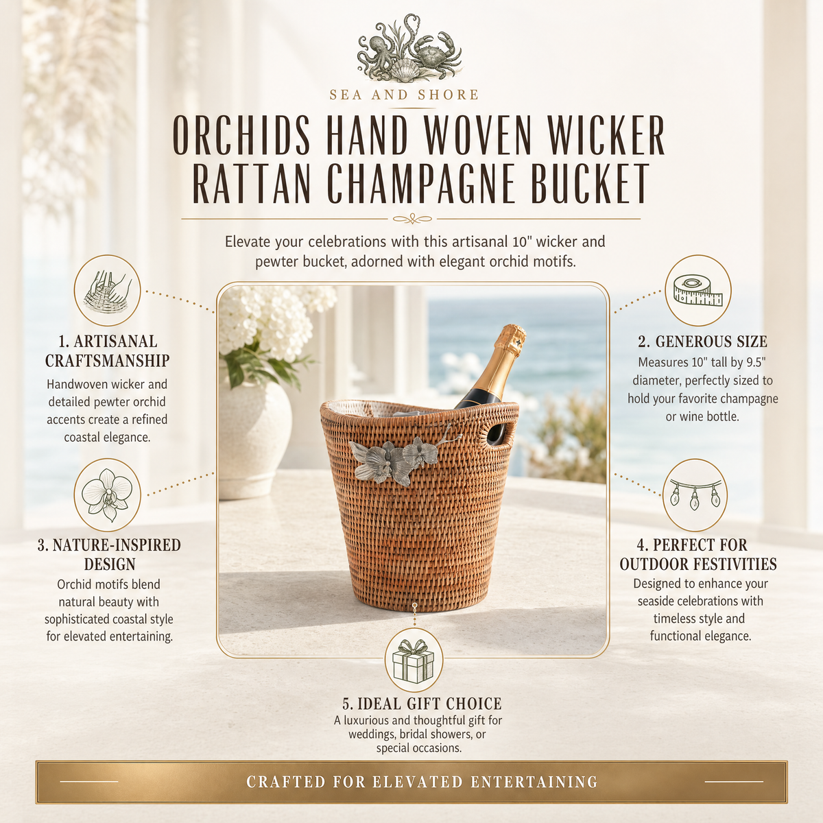Orchids Hand Woven Wicker Rattan Champagne / Ice Bucket