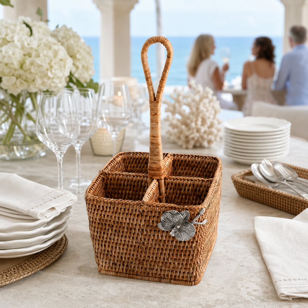 Orchid Hand Woven Wicker Rattan Flatware Caddy