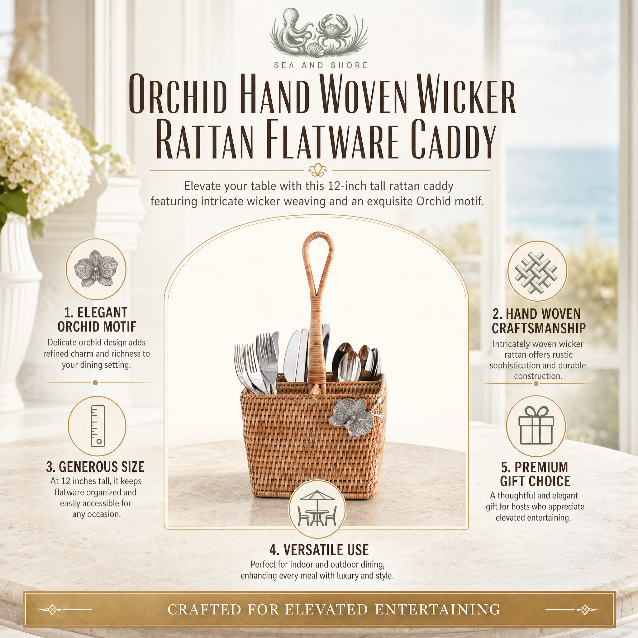 Orchid Hand Woven Wicker Rattan Flatware Caddy