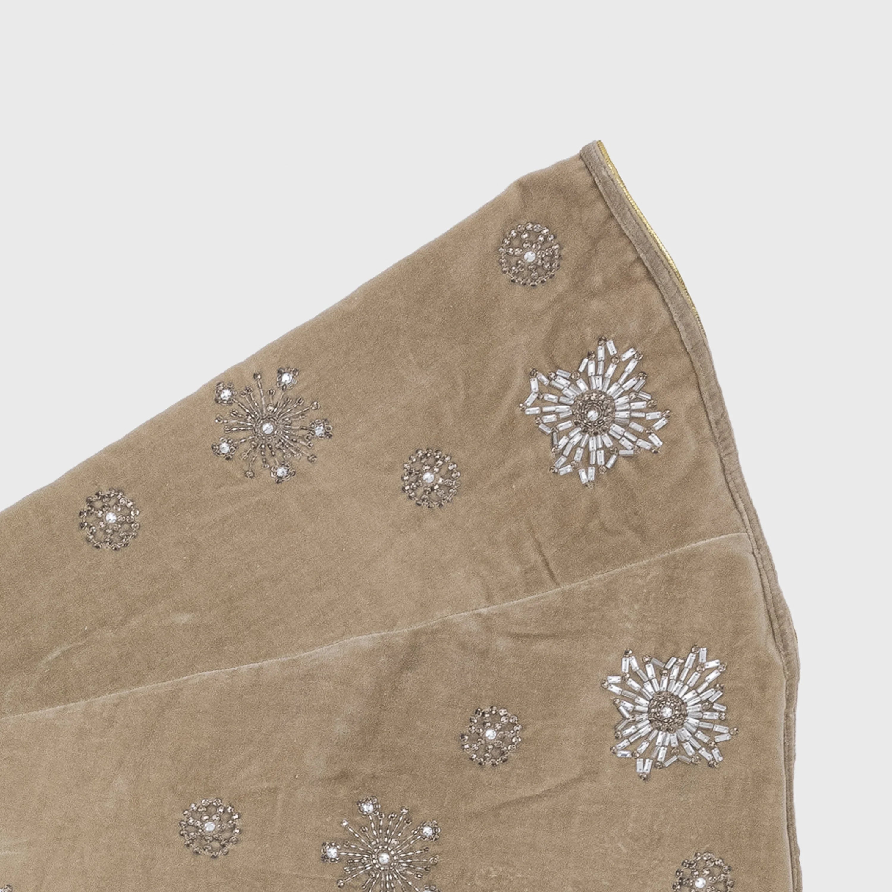 Snowflake Emnroidered Taupe Velvet Tree Skirt