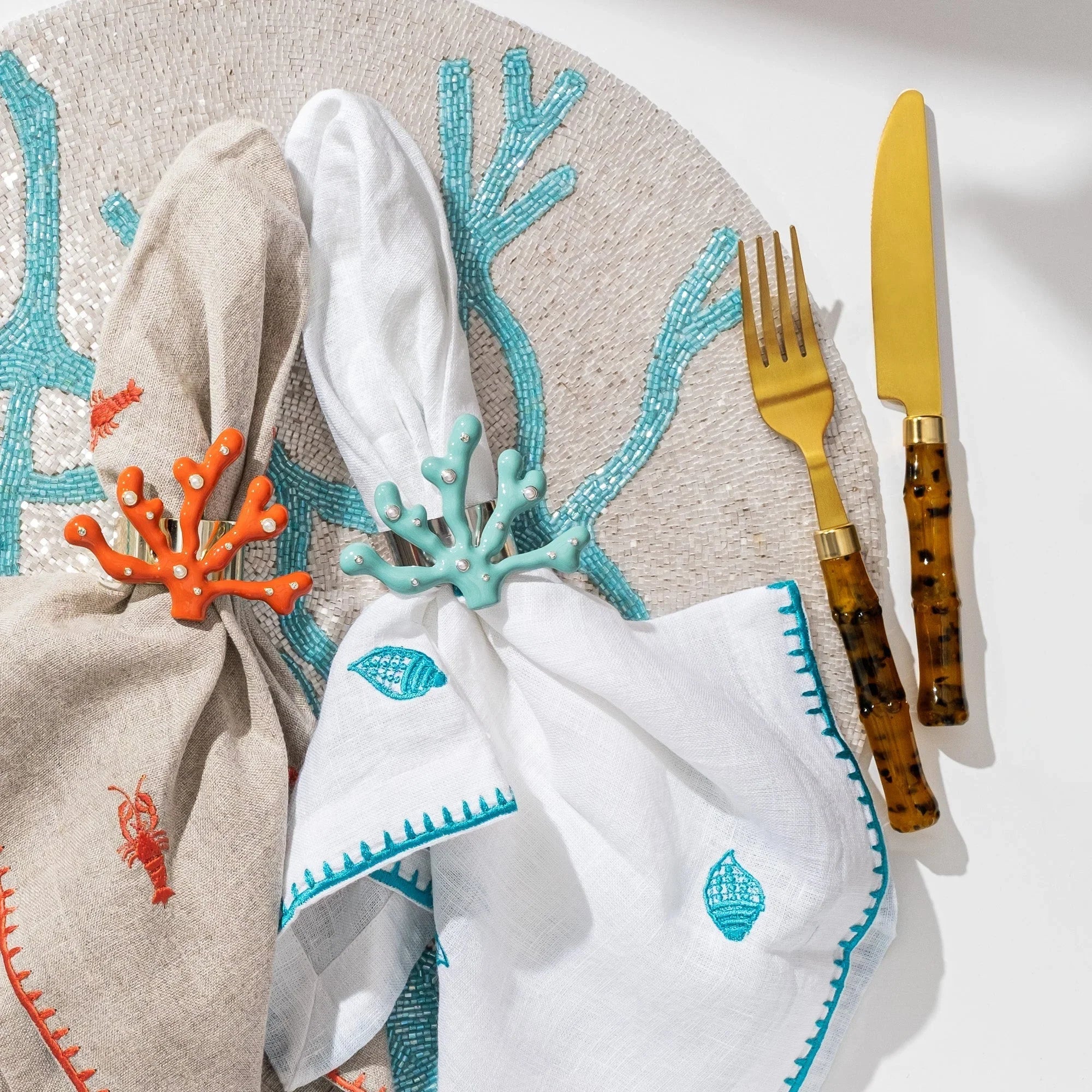 Coral napkin rings, turquoise, set of four - The Mayfair Hall
