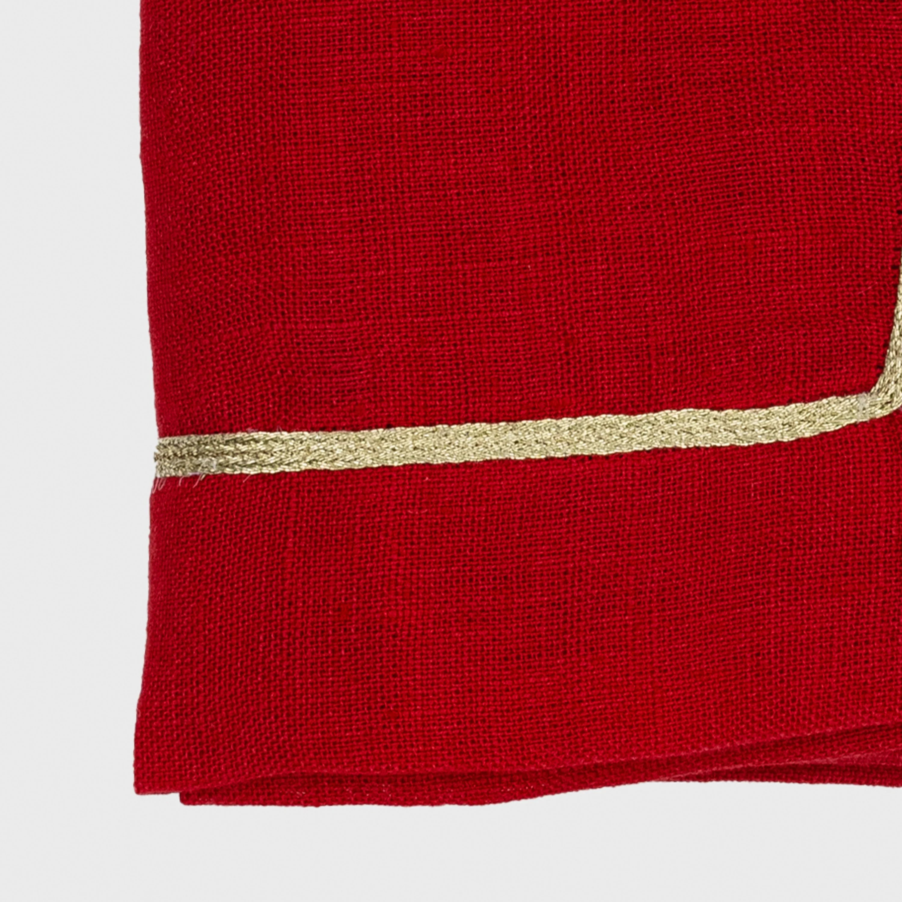 Gold Trim Berry Red Linen Dinner Napkins (Set of 2)