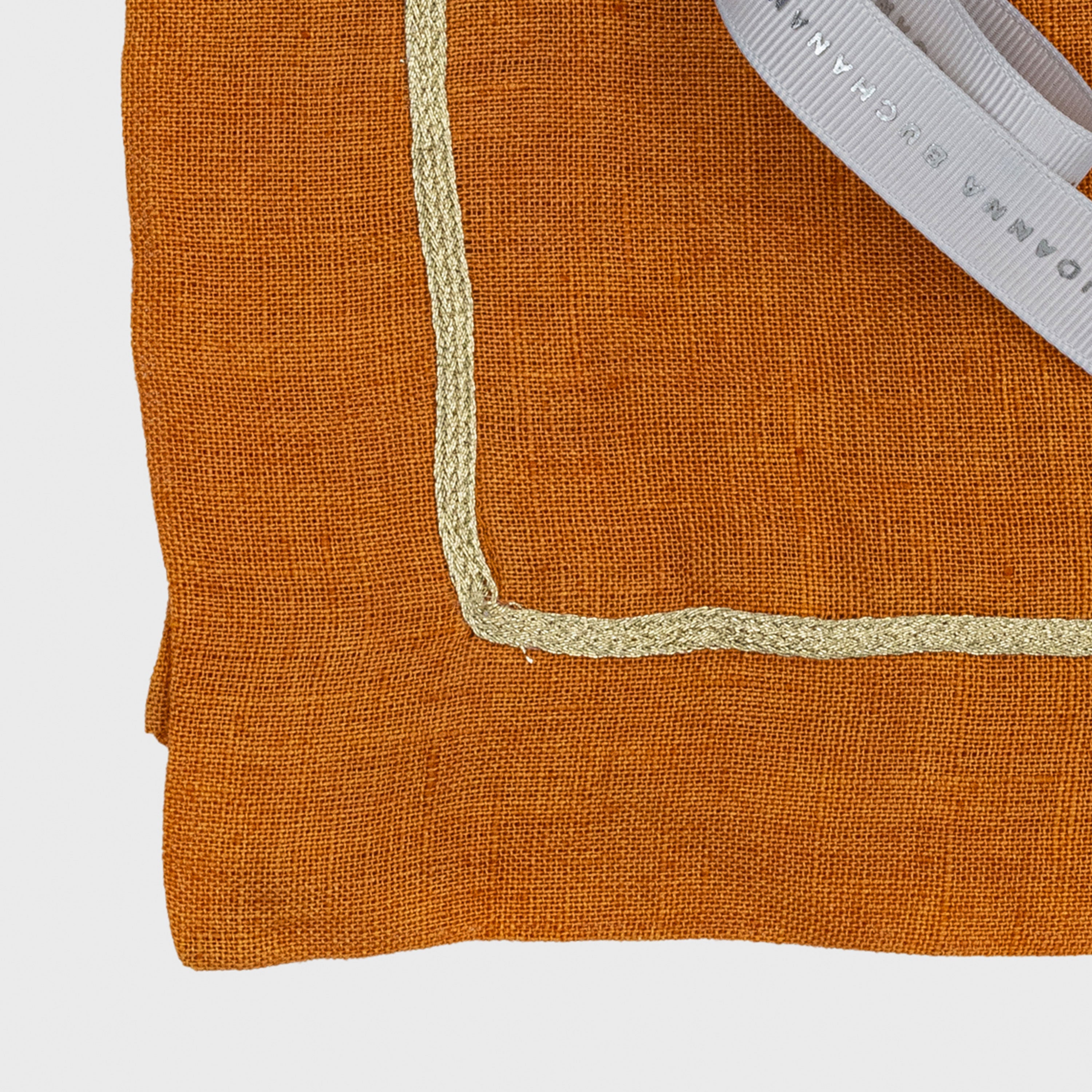 Gold Trim Pumpkin Linen Dinner Napkins (Set of 2)