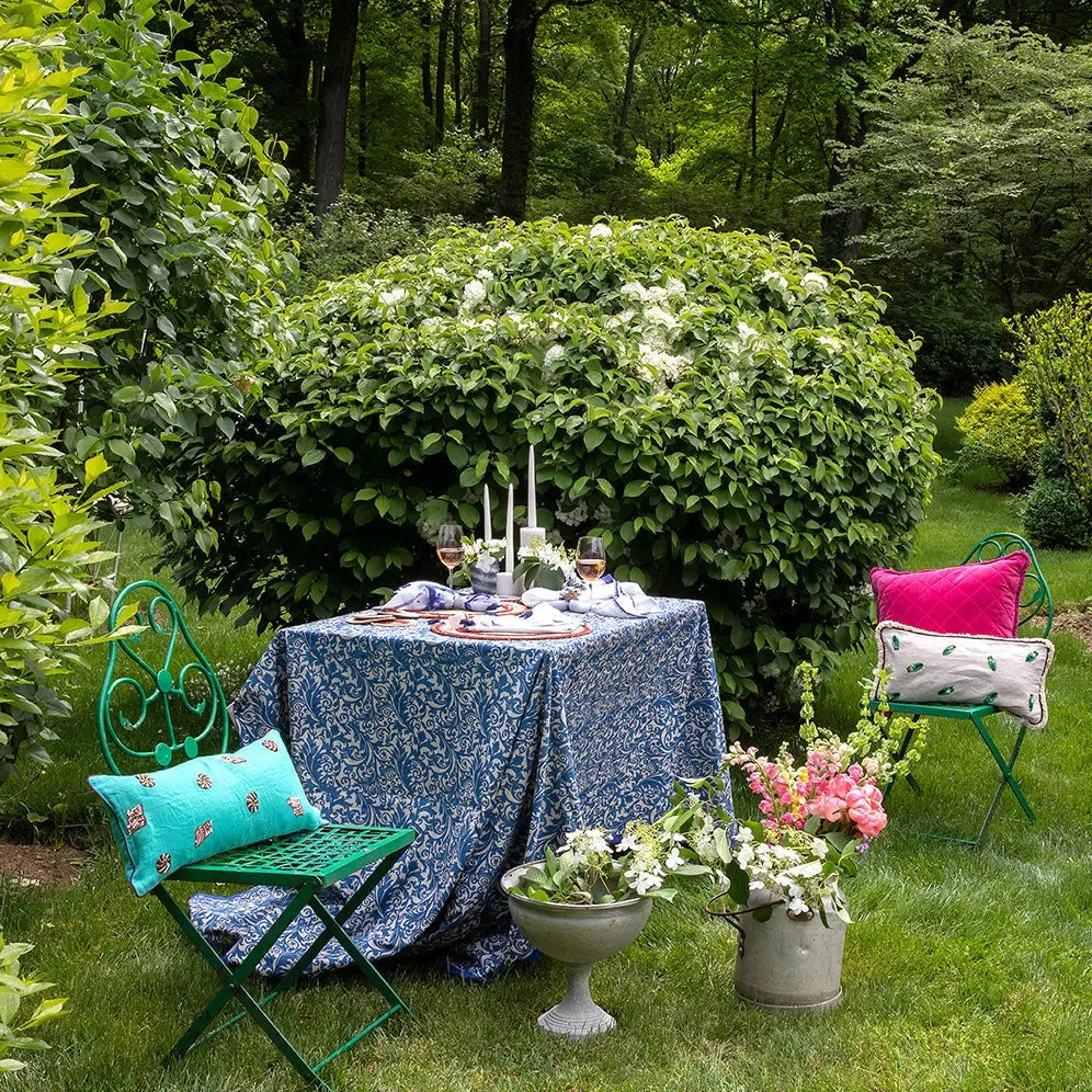 Damask print tablecloth, blue - The Mayfair Hall