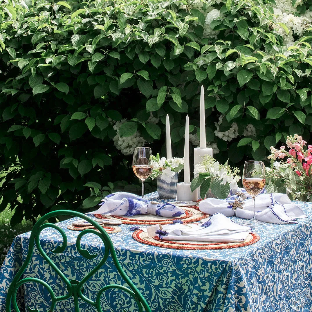 Damask print tablecloth, blue - The Mayfair Hall