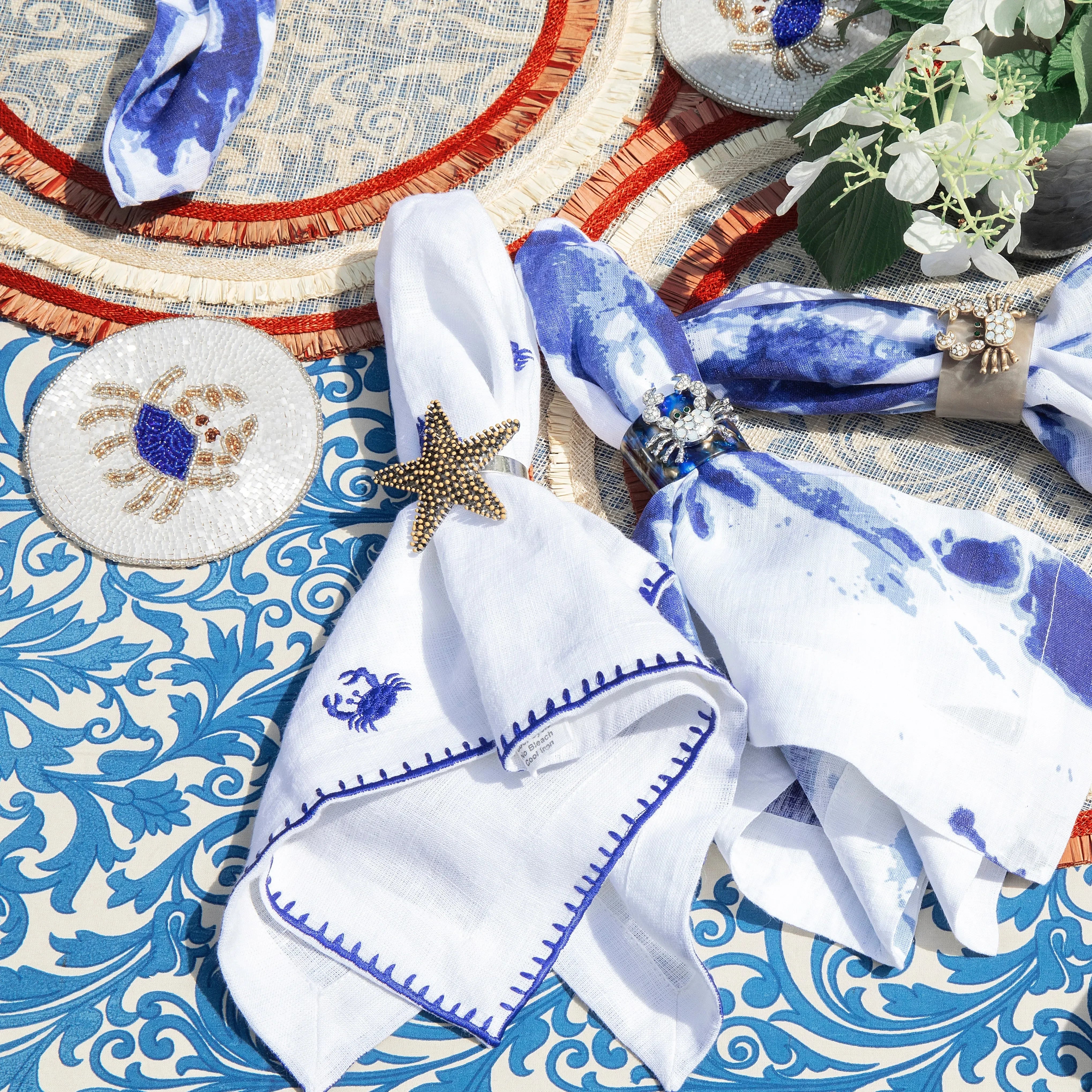 Damask print tablecloth, blue - The Mayfair Hall