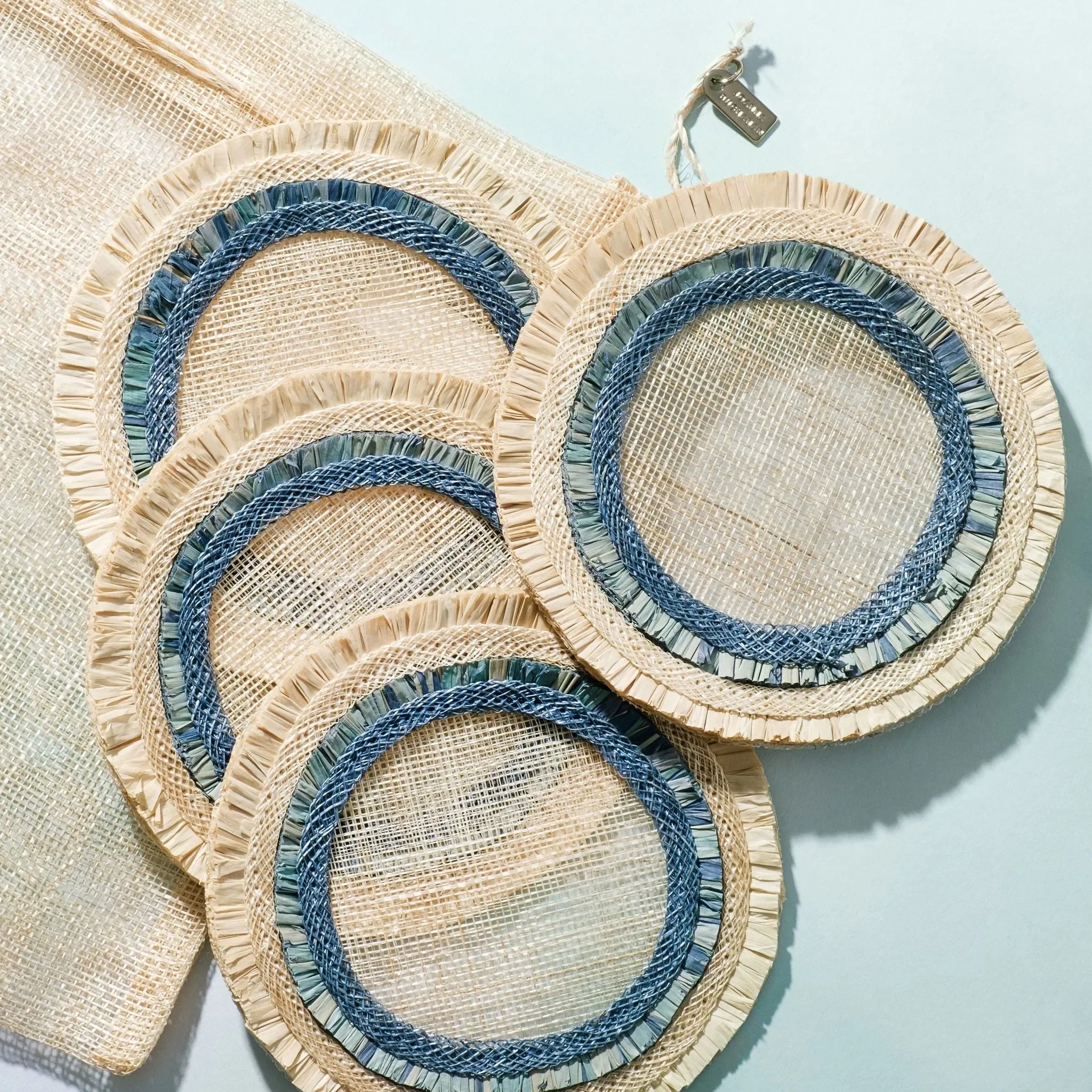 Ruffle edge straw coasters, indigo - The Mayfair Hall