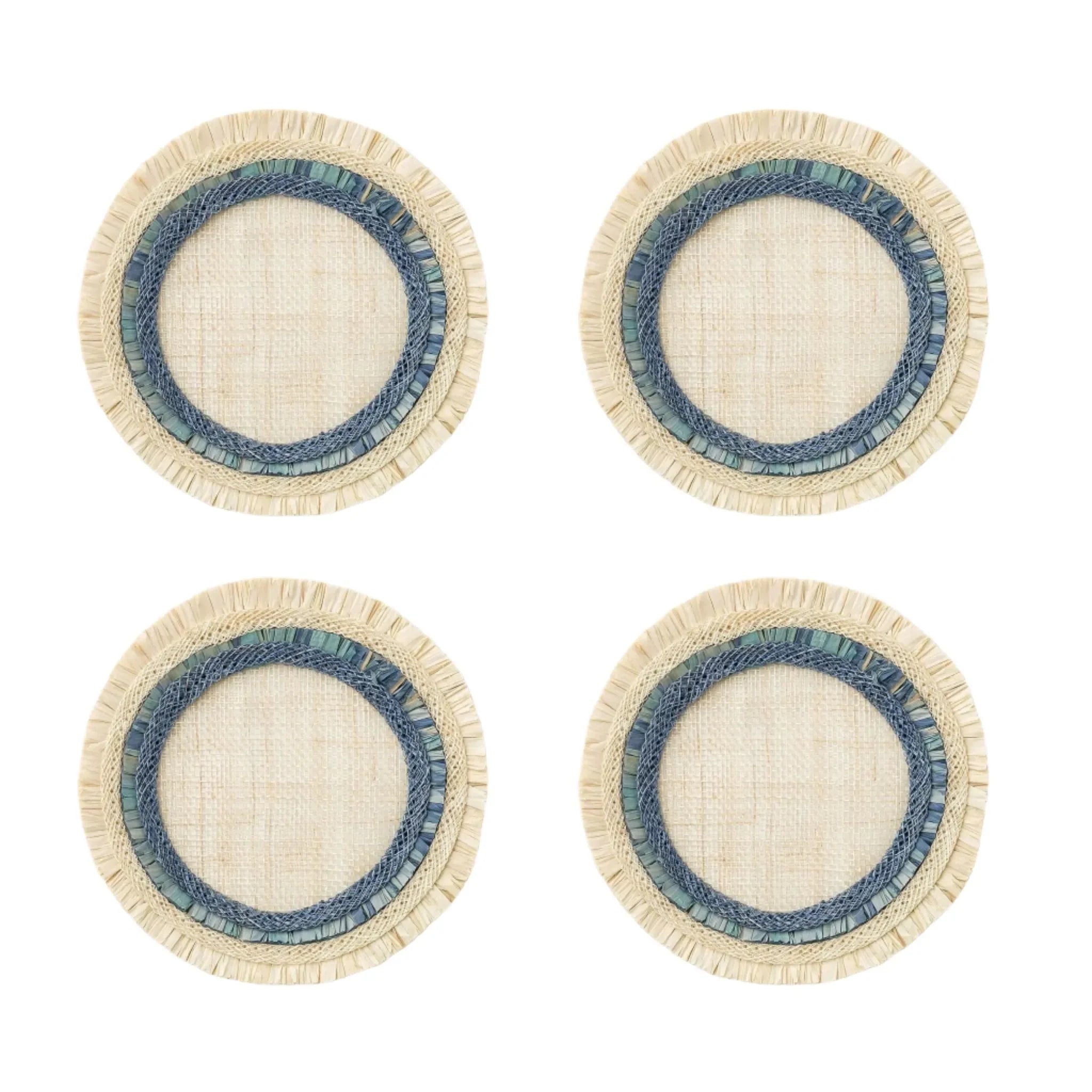 Ruffle edge straw coasters, indigo - The Mayfair Hall