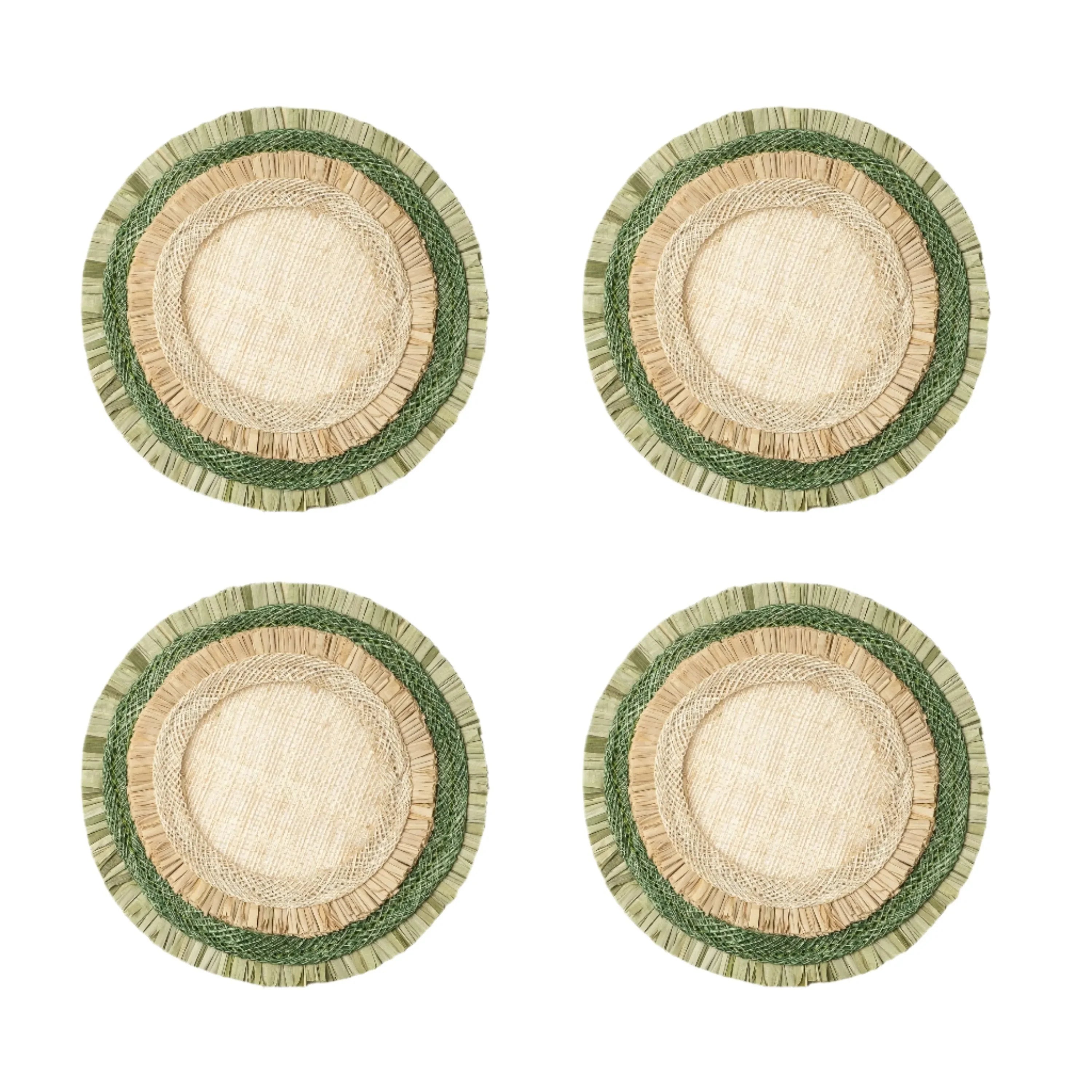 Ruffle edge straw coasters, green - The Mayfair Hall