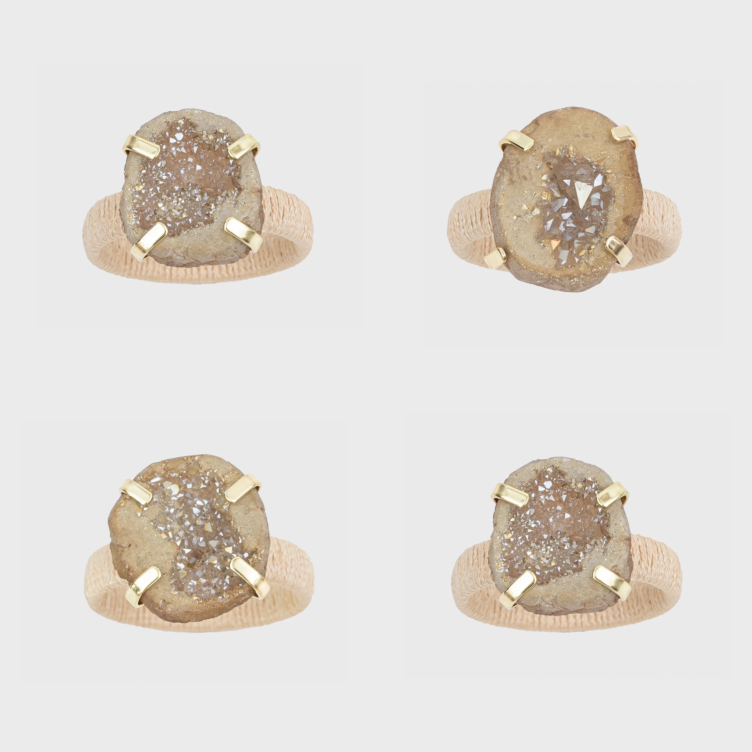 Rustic druzy napkin rings, natural, set of four - The Mayfair Hall