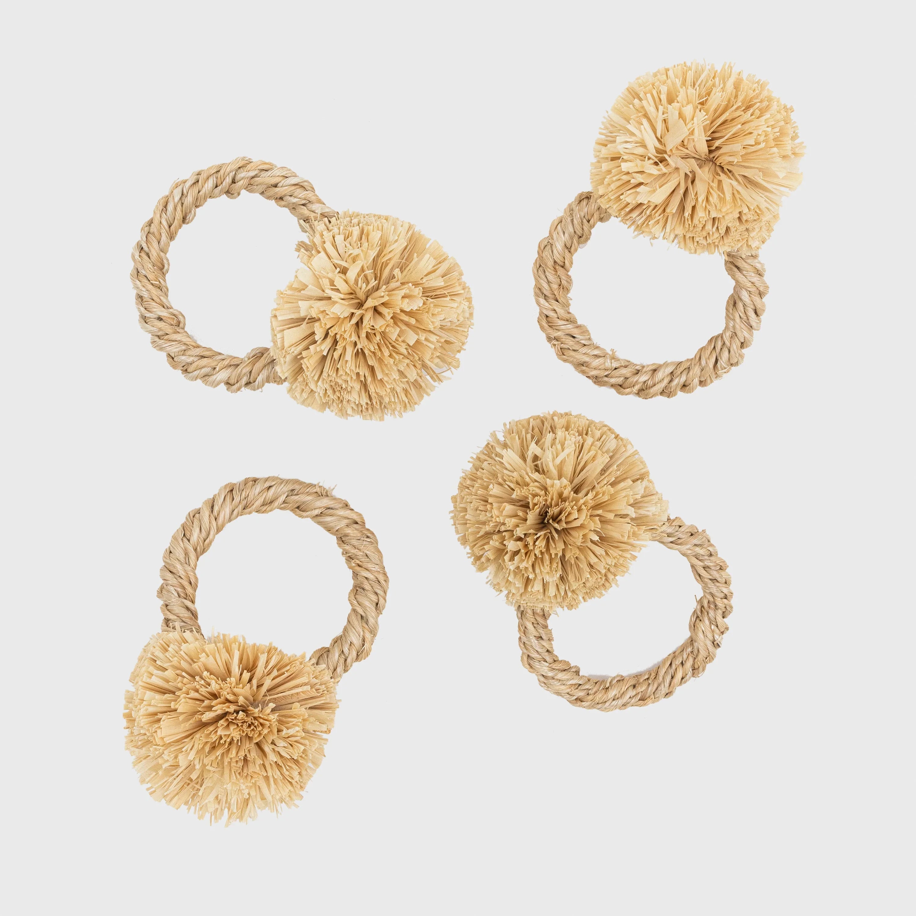 Straw pompom napkin rings, natural, set of four - The Mayfair Hall