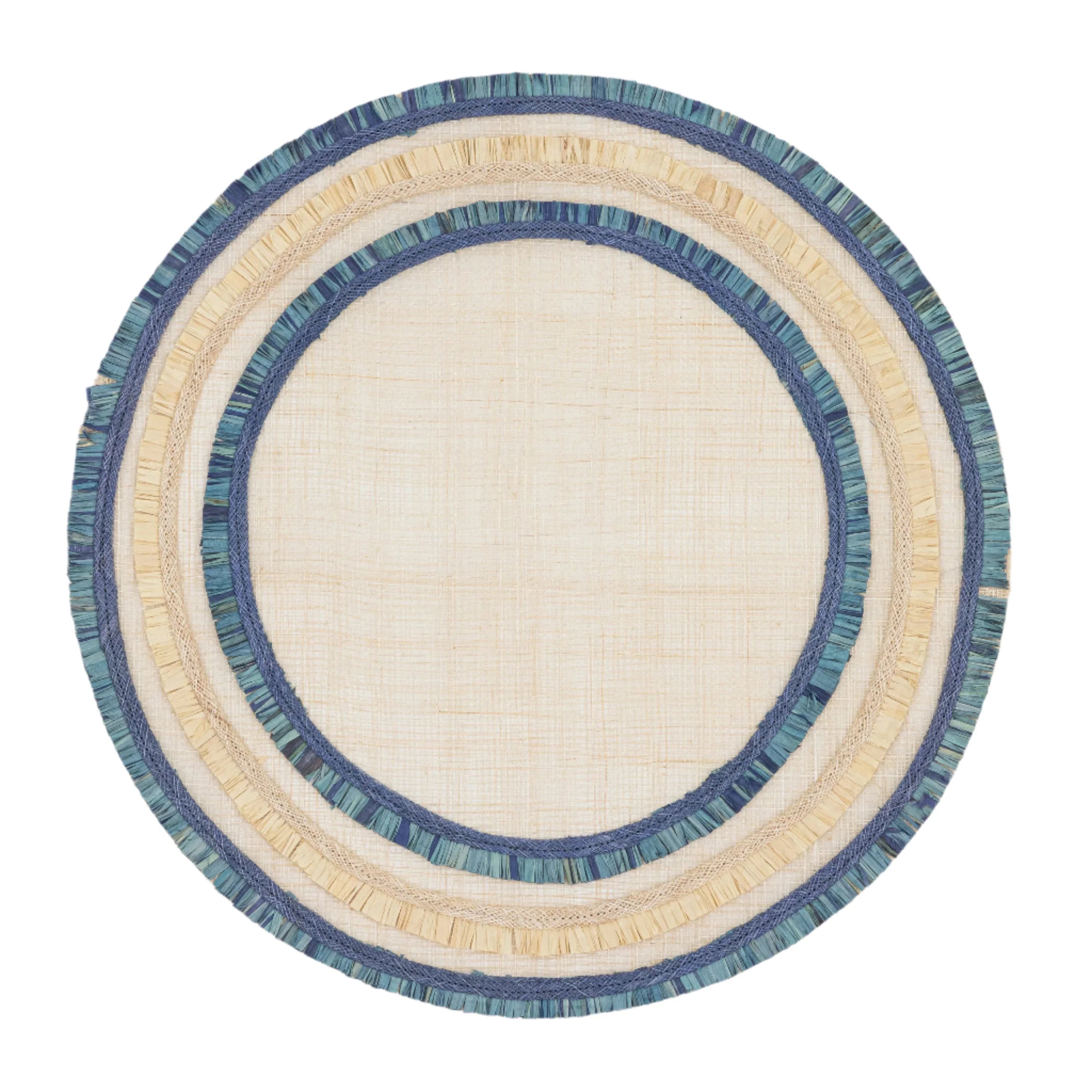 Ruffle edge straw placemat, indigo, set of four - The Mayfair Hall