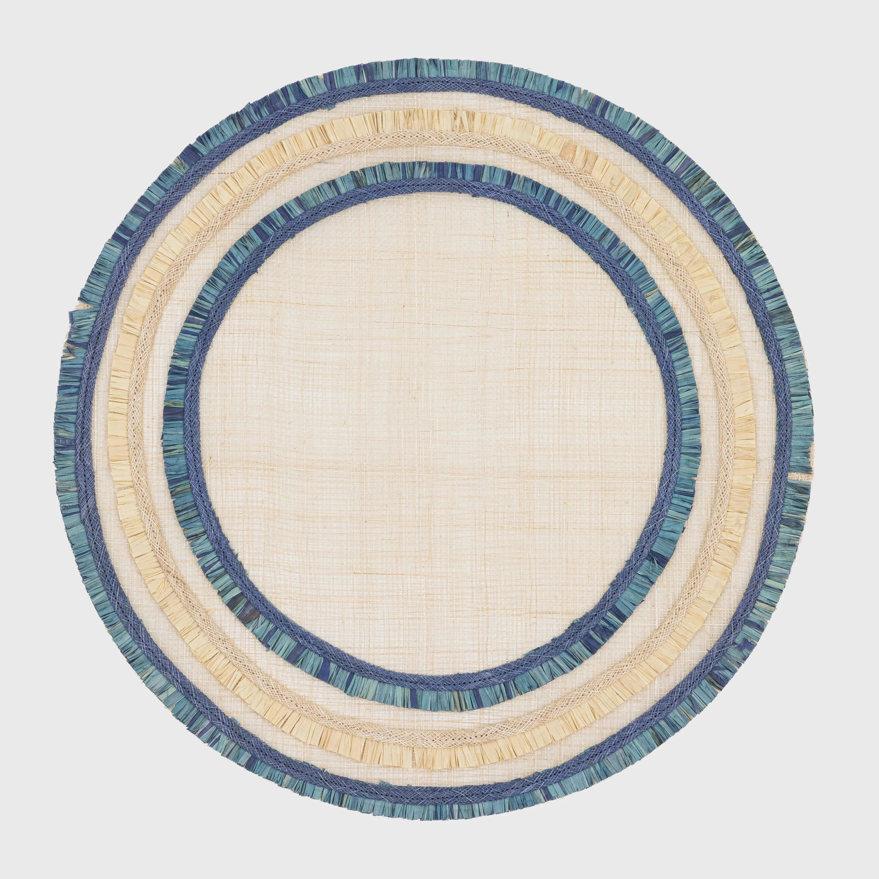 Ruffle edge straw placemat, indigo, set of four - The Mayfair Hall