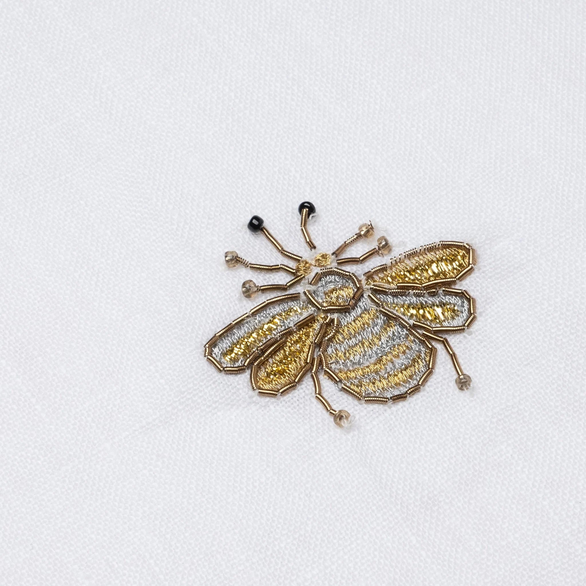 Embroidered Golden Bee White Linen Tablecloth