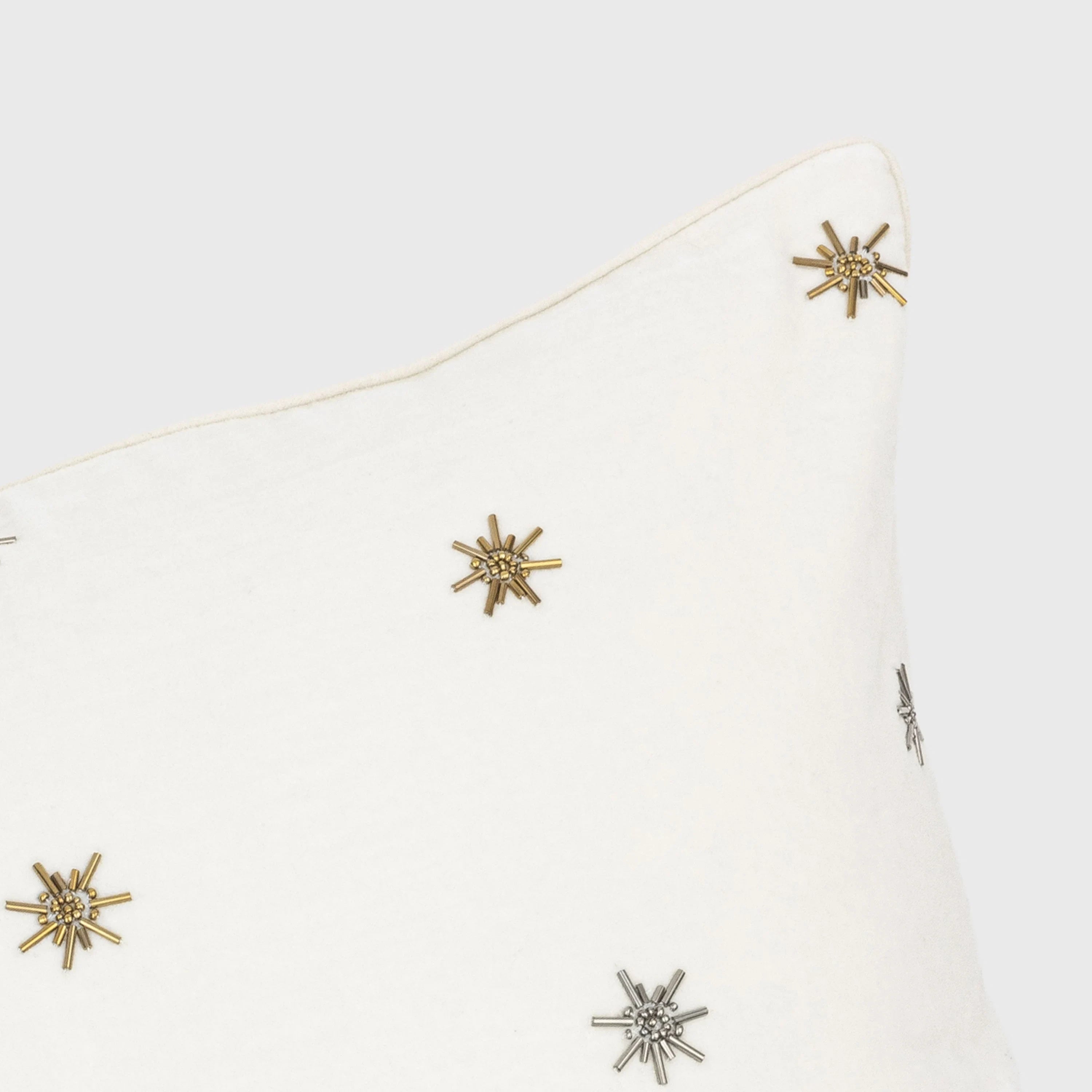 Star Embroidered Cream Velvet Pillow