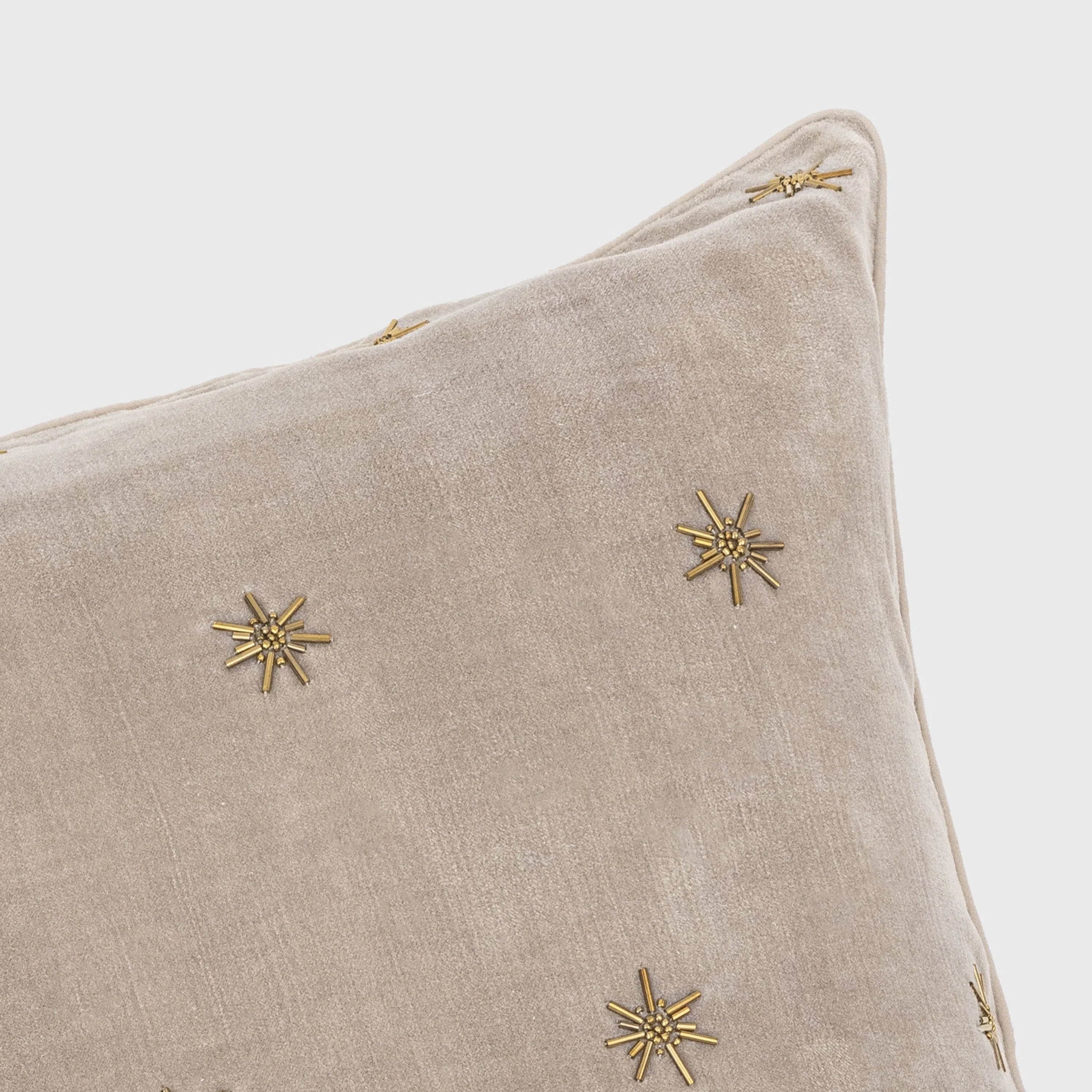 Embroidered Star Taupe Velvet Pillow
