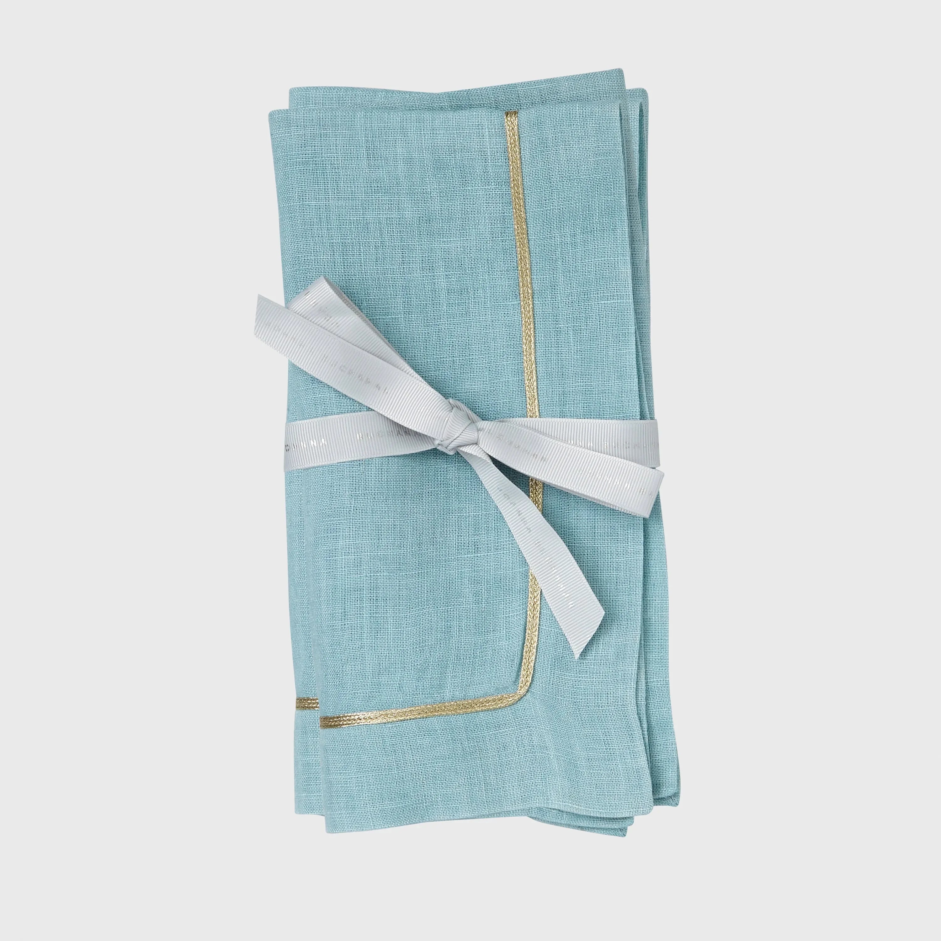Gold trim dinner napkins, duck egg blue, set of two - The Mayfair Hall