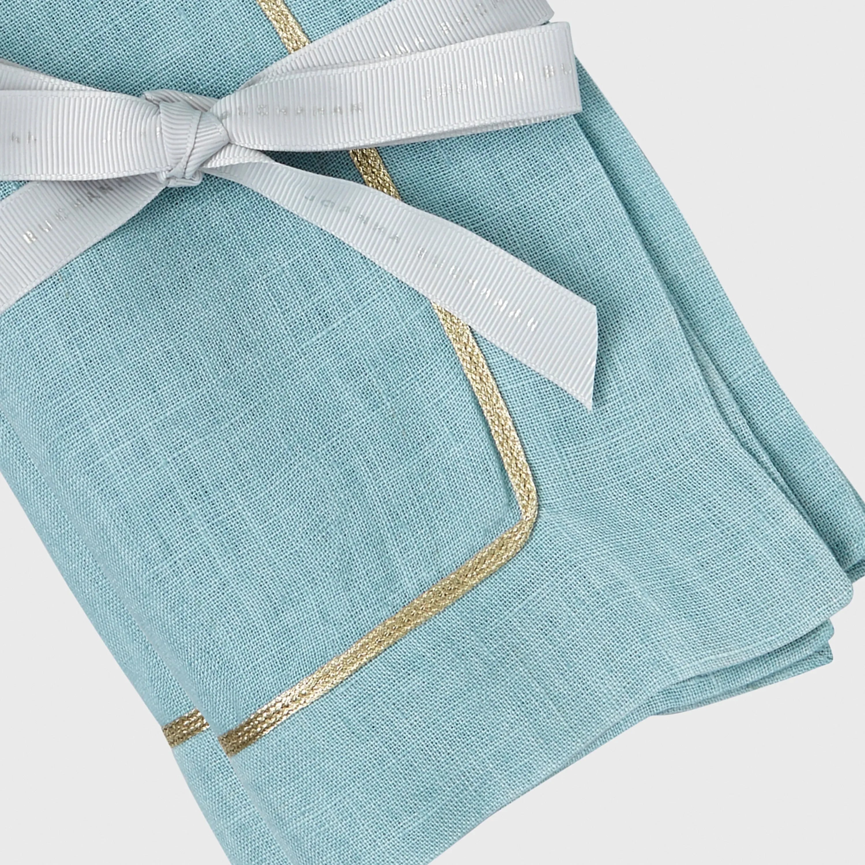 Gold trim dinner napkins, duck egg blue, set of two - The Mayfair Hall