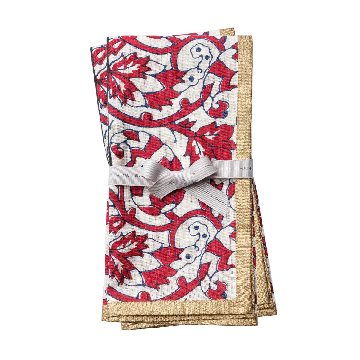 Joyful Block Print Linen Dinner Napkins in Red by Joanna Buchanan — Set of 2