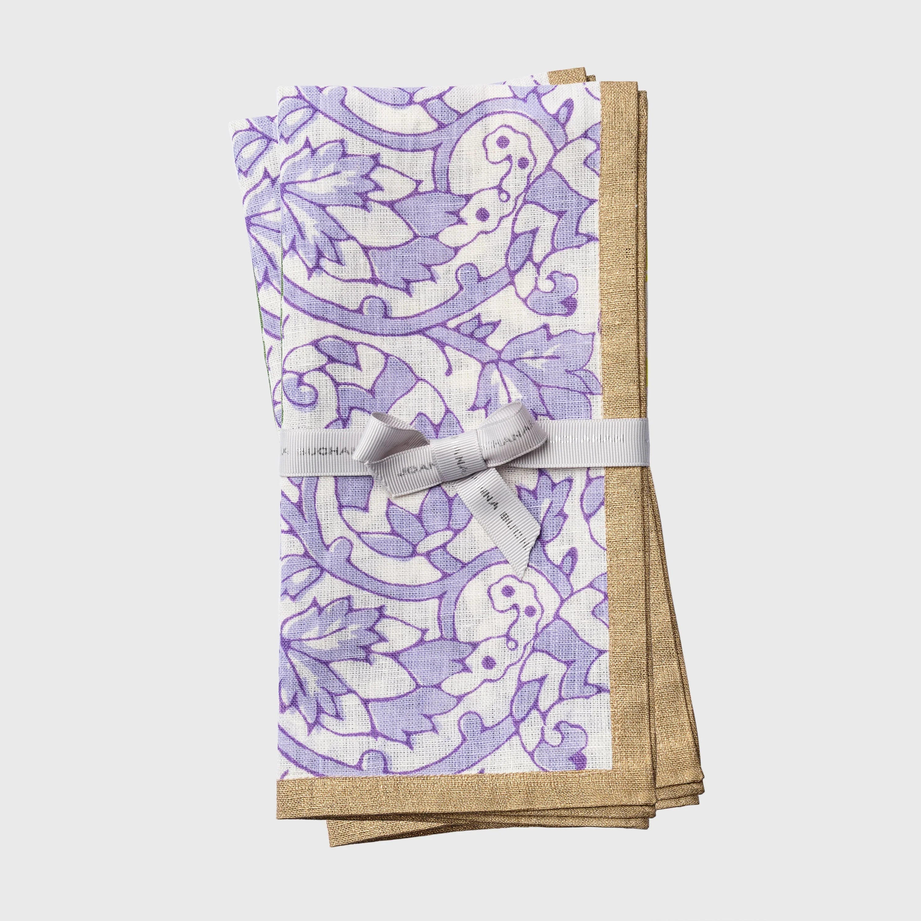 Joyful block print napkin, lilac, set of two - The Mayfair Hall