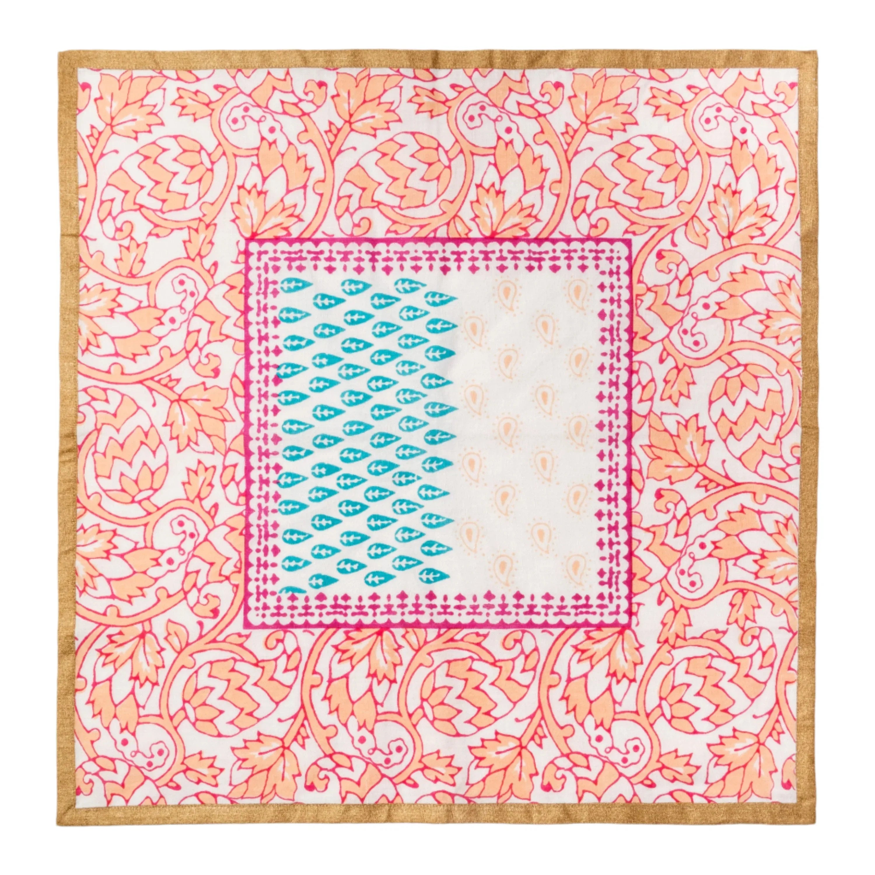 Joyful block print napkin, pink, set of two - The Mayfair Hall