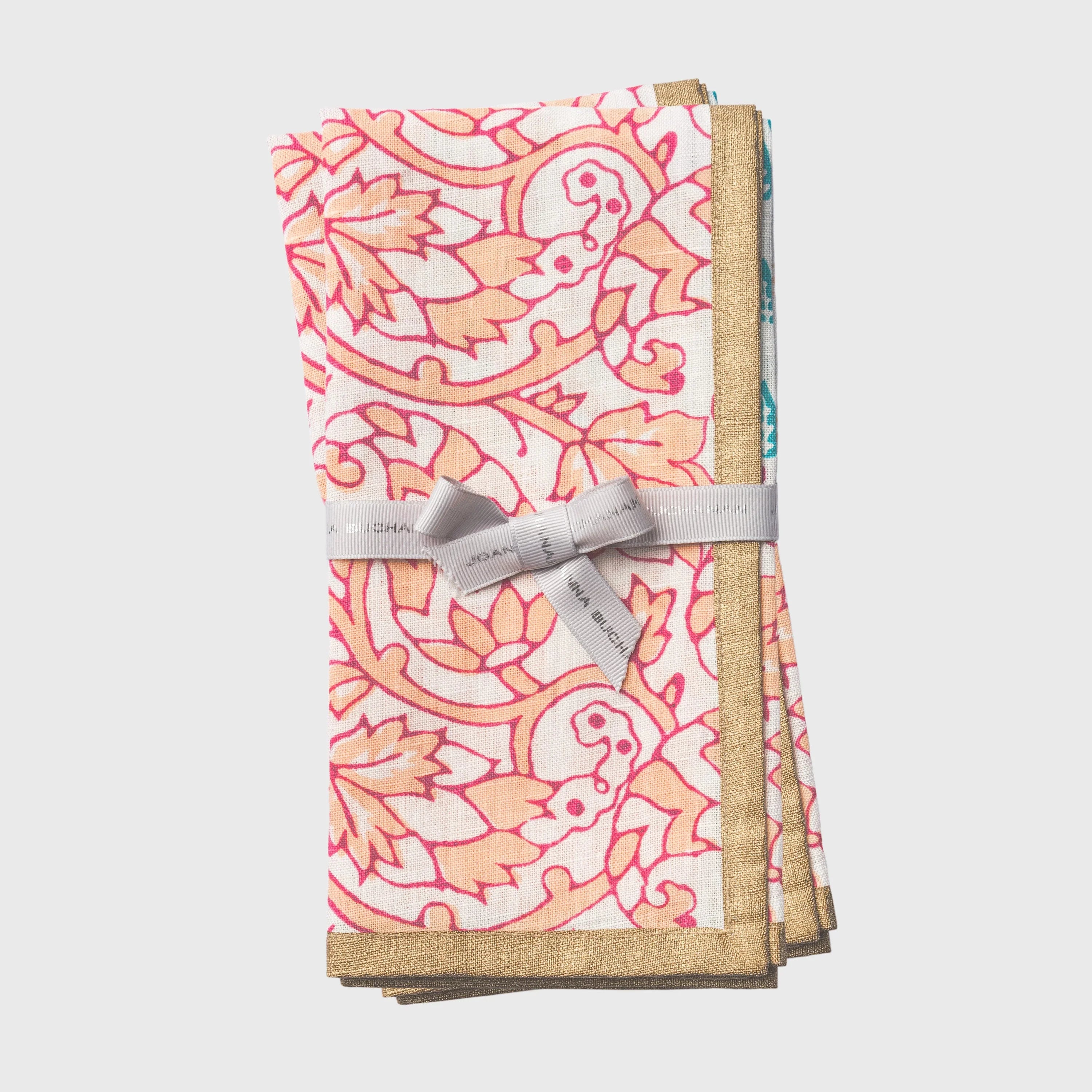 Joyful block print napkin, pink, set of two - The Mayfair Hall