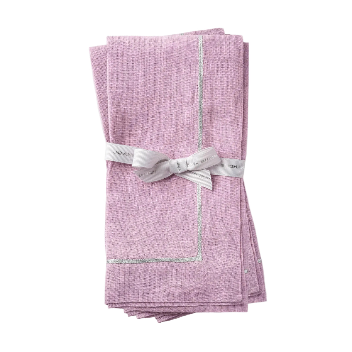 Silver-Trim Linen Dinner Napkins in Lilac by Joanna Buchanan — Set of 2