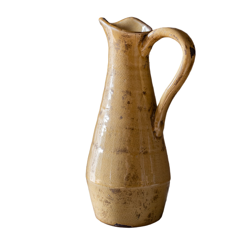 Terra Cotta Single Handle Vase in Cream Yellow