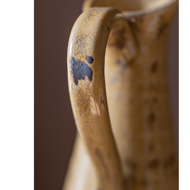 Terra Cotta Single Handle Vase in Cream Yellow