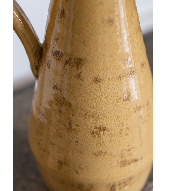 Terra Cotta Single Handle Vase in Cream Yellow
