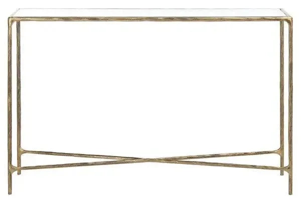 Jessa Glass Rectangle Console Table in Brass - The Mayfair Hall