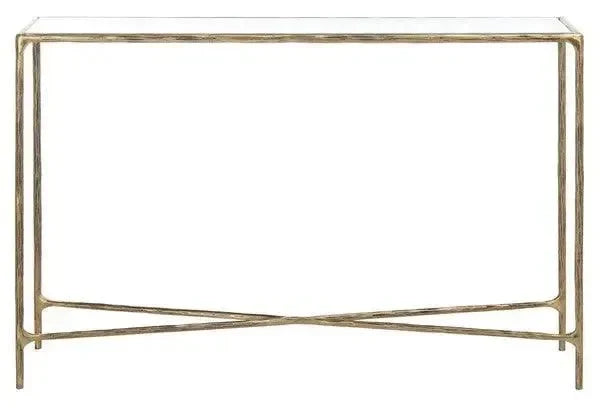 Jessa Glass Rectangle Console Table in Brass - The Mayfair Hall