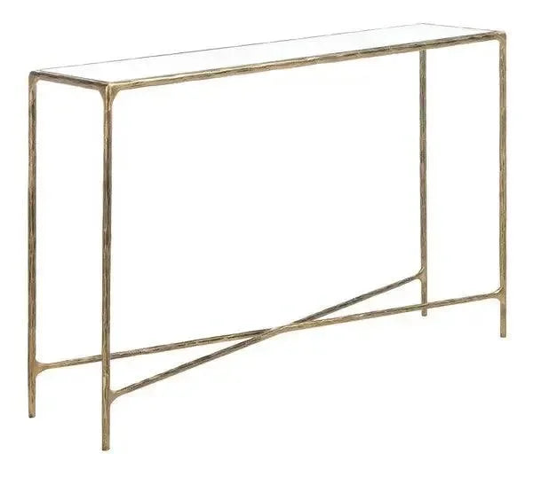 Jessa Glass Rectangle Console Table in Brass - The Mayfair Hall