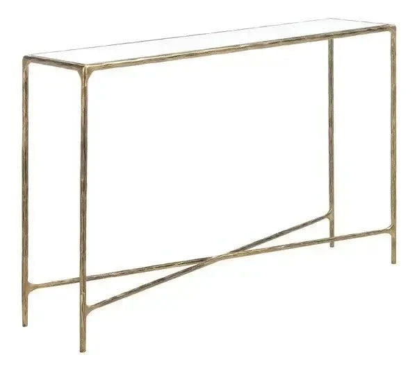 Jessa Glass Rectangle Console Table in Brass - The Mayfair Hall