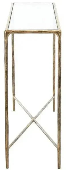 Jessa Glass Rectangle Console Table in Brass - The Mayfair Hall
