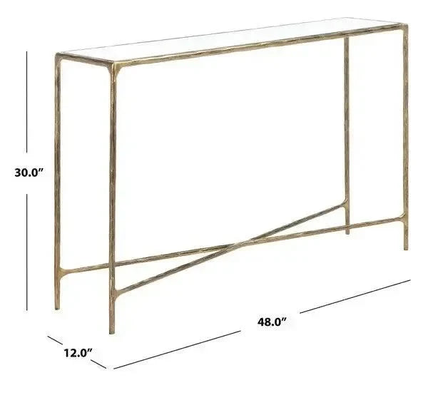 Jessa Glass Rectangle Console Table in Brass - The Mayfair Hall