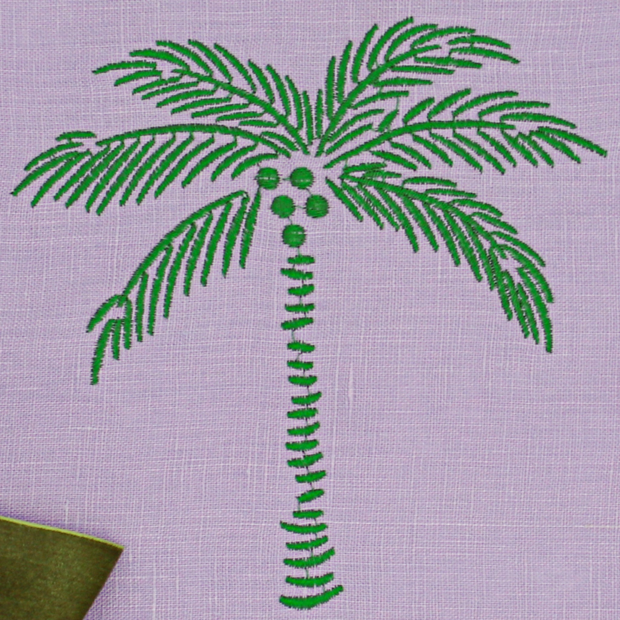 Jeweled Mirage Linen Napkin in Lilac with Green Embroidery and Trim (Set of 4)